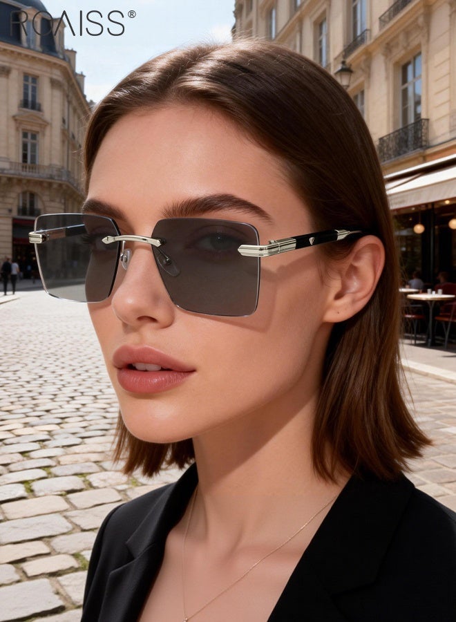 رويس نظارات شمسية بدون إطار مربع للرجال والنساء، نظارات شمسية خارجية UV400 مع معابد فريدة من نوعها، نظارات شمسية عصرية مضادة للتوهج للرجال أثناء القيادة وصيد الأسماك والسفر - Image 2